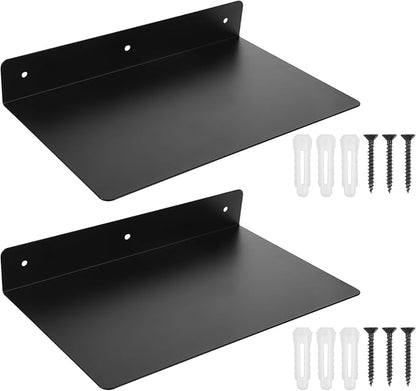 2 Pack Heavy Duty Metal Floating Shelves (12” x 8”) – Industrial Black Wall Mounted Shelves for Modern Home & Office Storage
