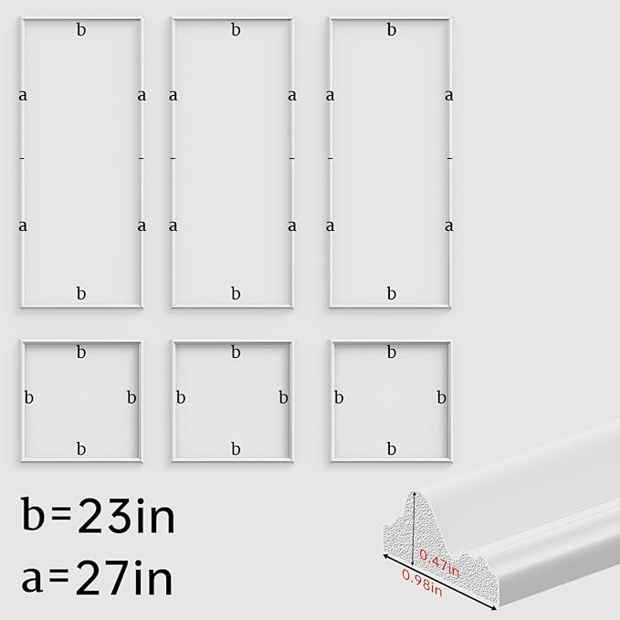 Premade Peel and Stick Wall Molding Kit, Set of 6 Pcs (3 Top & 3 Bottom) Self Adhesive Accent Wainscoting Panels for Interior Wall Moulding Decor, Ready to Assemble Moulding Trim(Style4– 54 x 23 in)