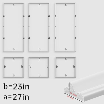Premade Peel and Stick Wall Molding Kit, Set of 6 Pcs (3 Top & 3 Bottom) Self Adhesive Accent Wainscoting Panels for Interior Wall Moulding Decor, Ready to Assemble Moulding Trim(Style4– 54 x 23 in)