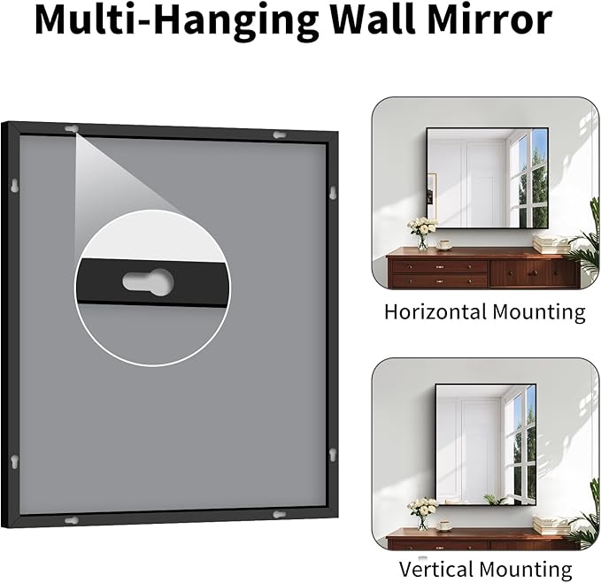 Koonmi Black Framed Bathroom Mirror - Shatterproof 30