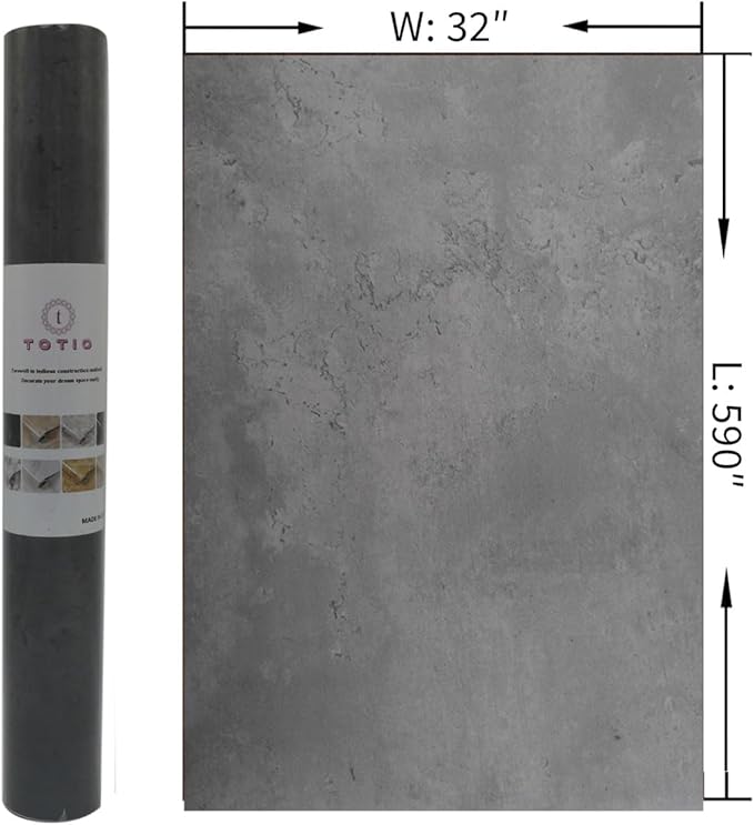 32x590in Extra Wide Grey Concrete Wallpaper Peel Stick Dark Cement Look Contact Paper Matte Thicken Adhesive Waterproof Vinyl Wall Stickers for Apartment Office Modern Industrial Style Charcoal Gray