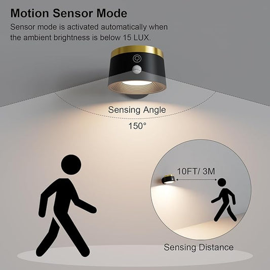 Moobibear Motion Sensor Wall Light Indoor, 3500mAh Rechargeable Battery Operated LED Wall Light, Wall Lamp Wireless with 360 ° Rotation, 3 Color Temperatures for Bedroom, Study, Corridor, Picture