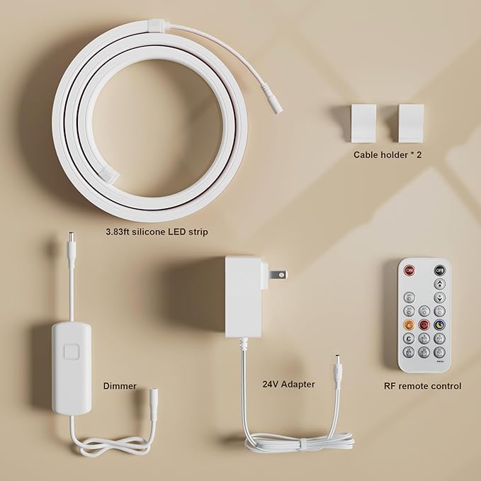MY BEAUTY LIGHT Bright Silicone LED Under Cabinet Lights, 3.8ft Plug-in 4000K 950lm Warm White Dimmable Under Cabinet Lighting Strip with RF Remote for Kitchen, Under Counter, Bedroom, Bathroom Decor