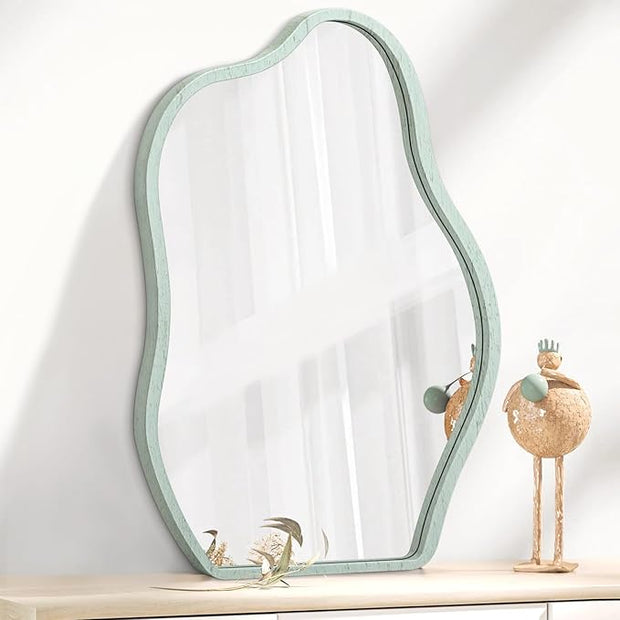 Asymmetrical Irregular Mirror for Wall Wooden Framed Hanging Wall Mirror Cloud Modern Unique Bathroom Wall Mirrors Decorative Living Room Bedroom Entryway Hallway Artistic Hanging Mirror