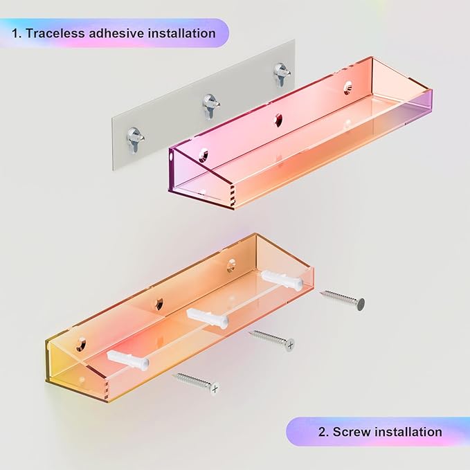2 Pack Acrylic Shelves for Wall Storage, 15