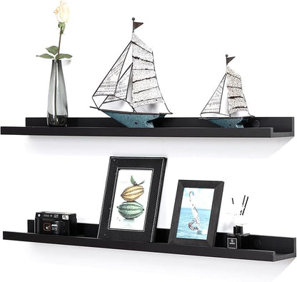 Black Floating Shelves 36 Inch Modern Picture Frame Shelf for Wall Picture Ledge Shelves with Lip Wooden Book Shelves Set of 2 Bathroom Shelf Organizer for Living Room Bedroom Kitchen Wall Decor