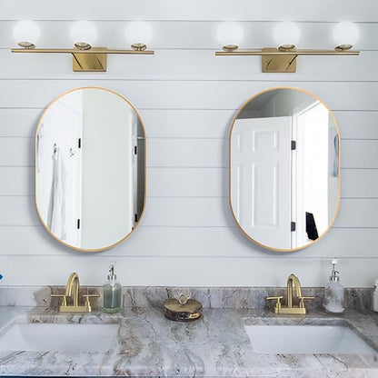 Oval Bathroom Mirror Capsule Wall Vanity Mirror, 2 Pieces 20"x30" Pill Mirrors Wall Mounted Mirror, Large Modern Mirror with Gold Metal Frame, Decor for Entryway, Bedroom, Living Room
