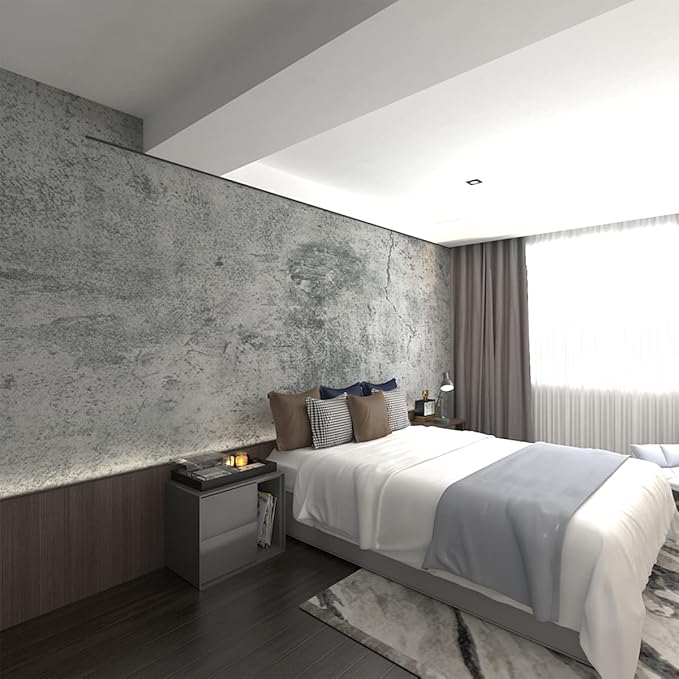 48x590inch Extra Wide Blue Grey Concrete Wallpaper Peel Stick Dark Cement Look Contact Paper Matte Thicken Adhesive Waterproof Vinyl Wall Paper for Apartments Office Retro Industrial Style Cement Gray