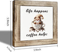 Coffee Bar Decor, Life Happens Coffee Helps Wooden Box Sign, Funny Gnome Wooden Block Sign, Bar Decorations for Home, Rustic Wood Table Top Decor 5.9×5.9 inch