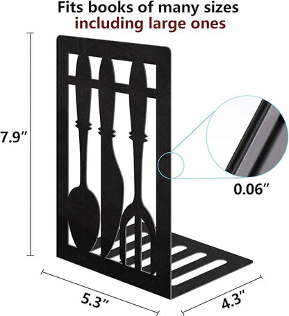 Book Ends,Metal Bookend,Bookend Decorative Heavy Book Ends for Shelves, Home Decorative Bookends for Heavy Books,Non-Skid Black Book Holder for Kitchen Housewarming Cooking Lover Gifts