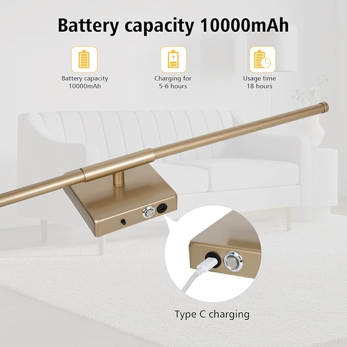 2 Pack Wall Sconces Battery Operated, Wall Sconces 3000K-6000K Dimmable Rechargeable Wall Sconce with Remote Control, 350°Rotate LED Wireless Wall Lights for Living Room, Hallway, Bedroom(Gold)