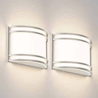 15W LED Indoor Wall Sconce, 3000K/4000K/5000K Color Temperature, Dimmable Modern Indoor Wall Mount Half Cylinder Light Fixture for Hallway Bedroom, Brushed Nickel, 2 Pack