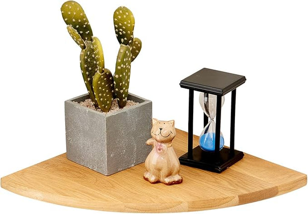 Oak Corner Shelf 12 inches Natural Wood Floating Corner Shelves Round End Wall Mounted Display Shelf Corner Plant Stand for Bathroom Kitchen Bedroom Livingroom Floating Shelves