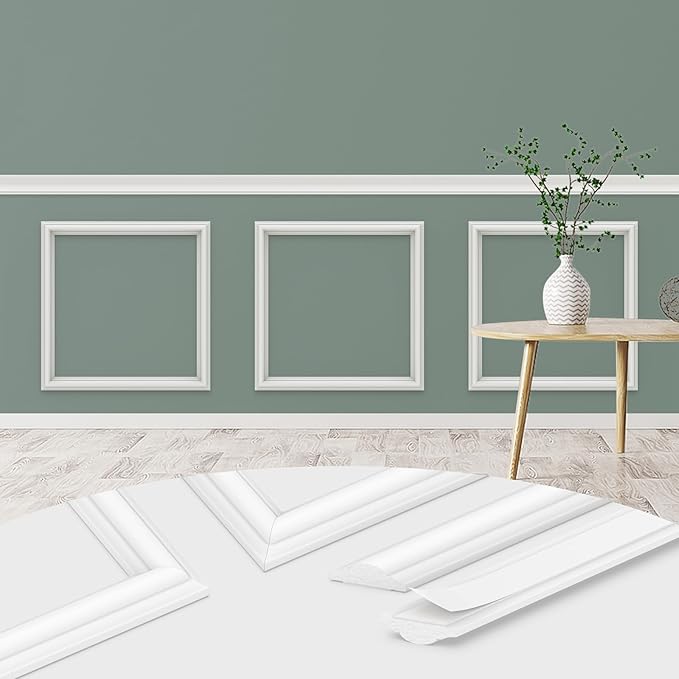 DODOKIE Peel and Stick Wall Molding Kit, Pre Cut Molding Wainscoting Panels for Interior Home Wall Moulding Décor Living Room Decoration, Self-Adhesive Ready to Assemble White (3 Set, 20 x 20 in)