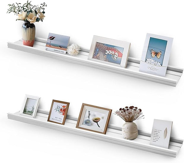 Muzilife 35.4 Inch Large Floating Shelves - Set of 2 Rustic Wood Floating Shelves - Wall Mounted Long Picture Ledge for Bathroom, Bedroom, Living Room, White, U Shape