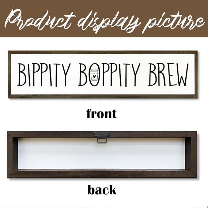 Coffee Wood Sign, Cute Coffees Decoration, Country Farmhouse Decor for Home Kitchen, Wooden Hanging Signs, Rustic Coffee Station Decor, Coffees Lover Gift, Bippity Boppity Brew Sign, 17.8x4x1.2 inches