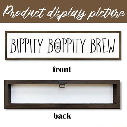 Coffee Wood Sign, Cute Coffees Decoration, Country Farmhouse Decor for Home Kitchen, Wooden Hanging Signs, Rustic Coffee Station Decor, Coffees Lover Gift, Bippity Boppity Brew Sign, 17.8x4x1.2 inches