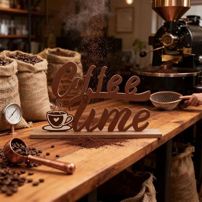 MEETYAMOR Coffee Bars Decor, Wood Metal Coffee Time Sign Decorations for Table Decor, Farmhouse Rustic Coffees Bar Accessories for The Home, Kitchen, Mantle, Shelf