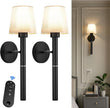 Rechargeable Wall Sconce Set of 2, Black Battery Operated Wall Sconce with Magnetic Rechargeable 5200mAh Battery Stick Dimmable and Remote, 3 Colors Wireless Lighting for Bedroom Hallway