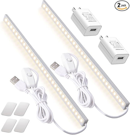 2Pack LED Under Cabinet Light LED Light Bar with USB Powered Under Cabinet Lights for Closet Light Bar Under Counter Lighting Work Tables Student Dormitory (Include AC Plug)
