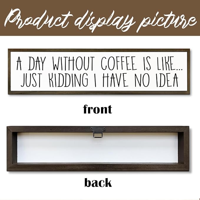 Funny Coffee Decor Sign, Decorative Wooden Signs and Plaques, Country Farmhouse Decor for Home Kitchen, Rustic Coffee Station Decors, Coffees Addict Gift, A Day without Coffees Sign, 17.8x4x1.2 inches