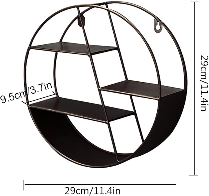 Round Wall Shelf - Circular Wall Shelf | Round Floating Shelves | Wall-Mounted Storage Rack | Floating Shelves Metal Shelf Decoration for Bedroom Living Room Bathroom Kitchen Office