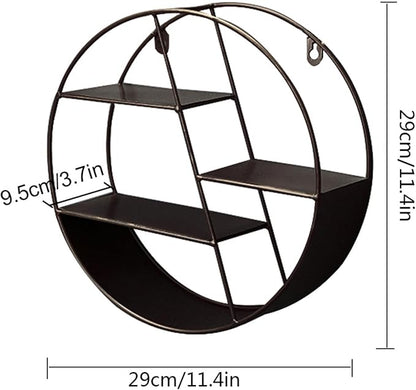 Round Wall Shelf - Circular Wall Shelf | Round Floating Shelves | Wall-Mounted Storage Rack | Floating Shelves Metal Shelf Decoration for Bedroom Living Room Bathroom Kitchen Office
