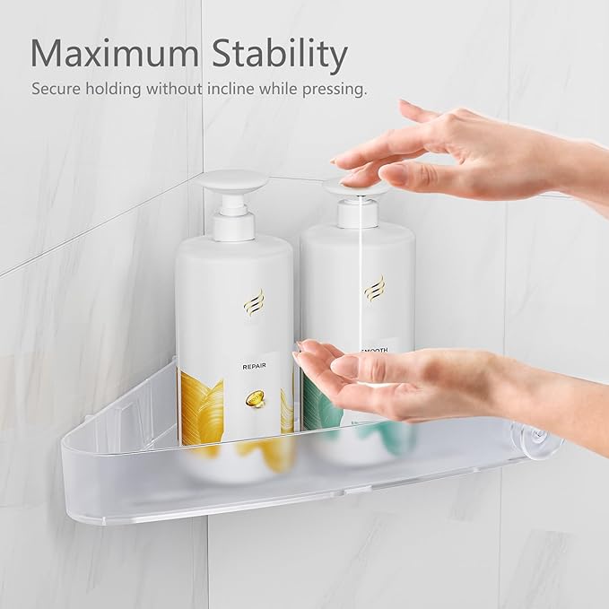 Sotfamily Plastic Shower Caddy Corner (for 90° Only), 2 Pack Adhesive Corner Shower Shelves for Bathroom Organizers and Storage, Crystal