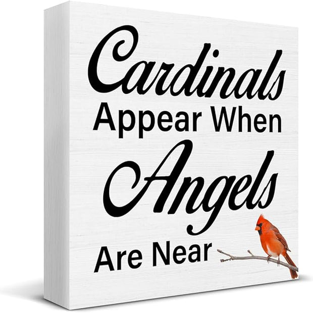 Memorial Decor Sympathy Gift for Loss of Loved One Cardinals Appear When Angels Are Near Wooden Sign Cardinals Decor for Home Bedroom Garden Desk Shelf 5 x 5 Inches, Cardinals Gifts