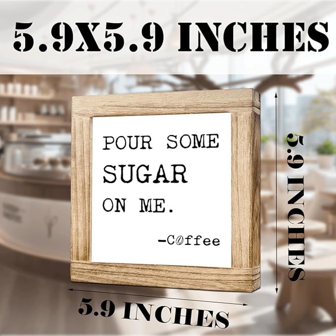 Humorous Wood Coffee Sign Pour Some Sugar On Me Funny Coffees Sign For Office Kitchen Decoration Square Wood Coffees Decor Signs Rustic Cafe Bar Plaque Gift For Coffee Lover 5.9x5.9 Inch