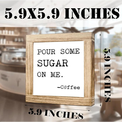 Humorous Wood Coffee Sign Pour Some Sugar On Me Funny Coffees Sign For Office Kitchen Decoration Square Wood Coffees Decor Signs Rustic Cafe Bar Plaque Gift For Coffee Lover 5.9x5.9 Inch