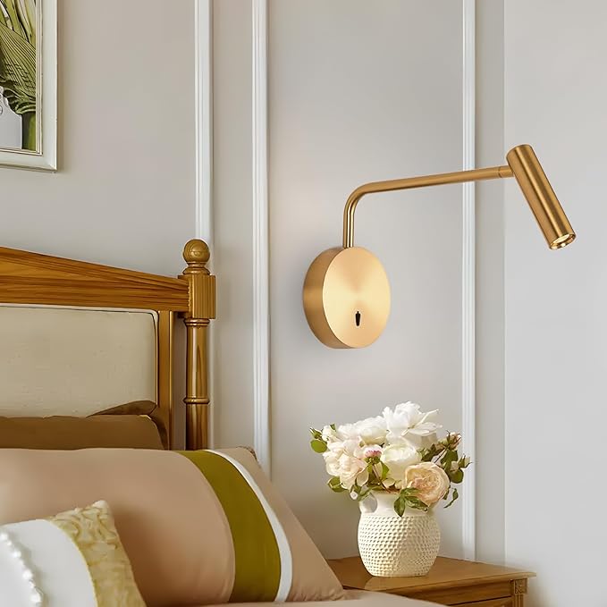 ZEROUNO Wall Mounted LED Reading Light for Bedroom Hardwired Wall Sconce with Switch on/Off Modern 3000K Swing Arm Bedside Wall Mount Lamp (Antique Bronze)