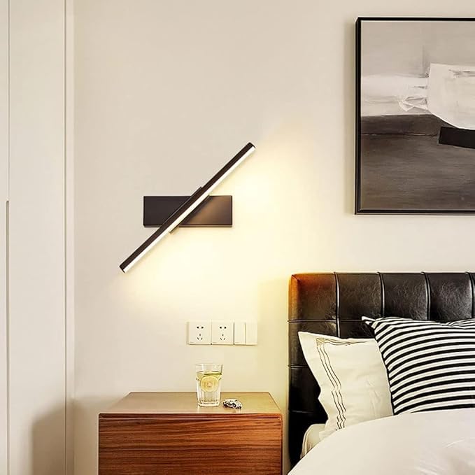Modern Linear LED Wall Sconce 3 Color Change Minimalist Wall Lamp 30cm Length Black White Rotatable Lighting for Living Room Corridor Hallway Indoor Wall Mounted Light Fixture(Black)