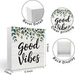 Botanical Eucalyptus Leaves Wood Box Sign Desk Decor, Good Vibes Rustic Eucalyptus Desk Decorative Signs for Home Office Table Shelf Cubicle Mental Health Wooden Block Box Sign