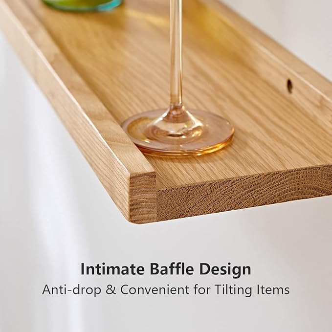 Floating Shelf for Wall Natural Oak Wood Wall Shelves 32 inches, Display Picture Ledge Shelf for Bedroom Living Room Bathroom Office Kitchen Storage Shelves