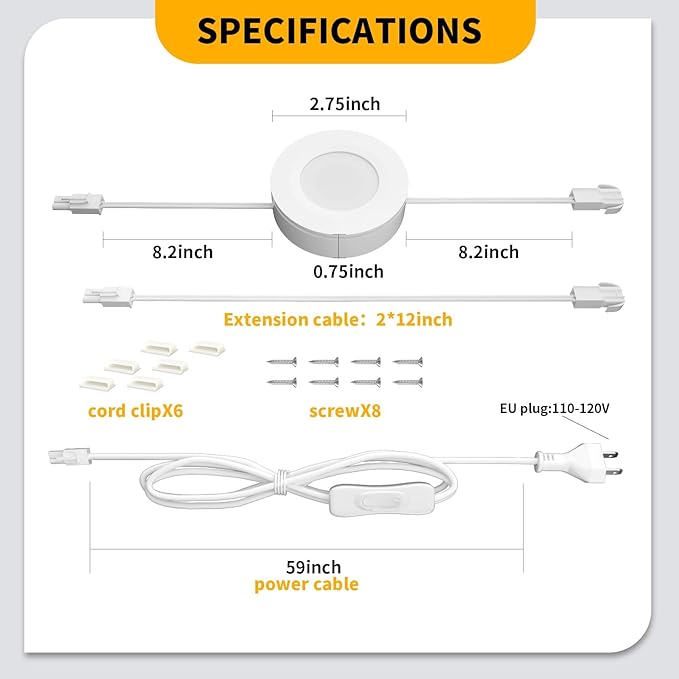 WOBANE LED Puck Lights,Hardwired Under Cabinet Lighting with Switch,DIY Shelf Light for Kitchen,Display,Bookcase,Pantry,Linkable,Recessed & Wall Plug in,Warm White 3000K,120V,Set of 3