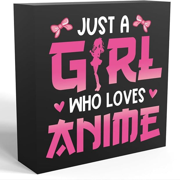 Anime Room Decor Anime Gifts for Girls Teen Girl Bedroom Decor Anime Party Decorations Anime Birthday Decorations Just a Girl Who Loves Anime, Wooden Box Decor for Home Bedroom Living Room Office
