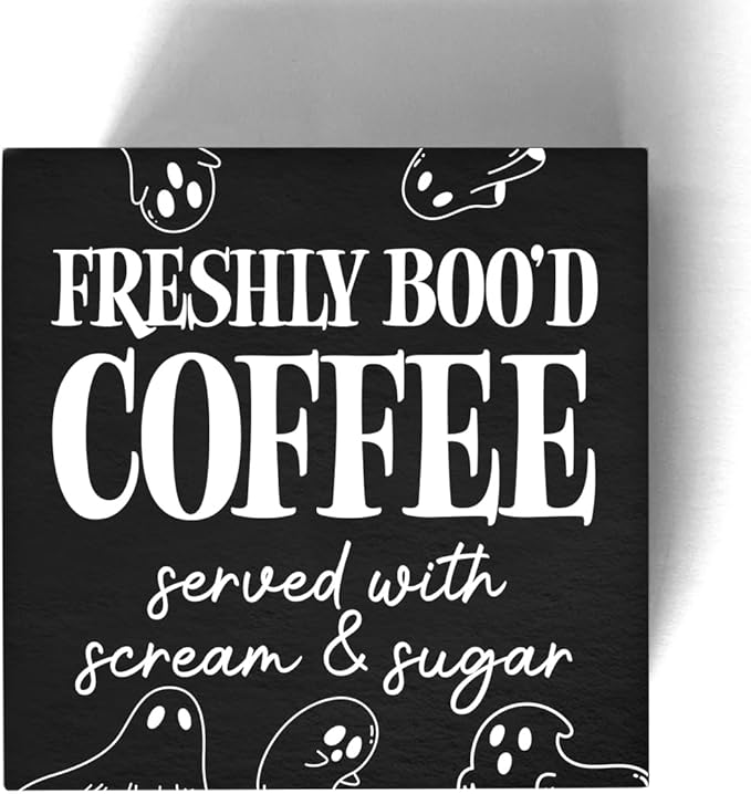 Funny Halloween Coffee Wooden Sign Spooky Boo Coffee Lover Decorations for Bar Home Kitchen Shelf