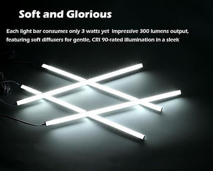 V-Shape Under Cabinet Lighting Kit - 4pcs Sleeker 12" Dimmable LED Light Bars for Showcase Shelf Seamless Illumination - 1200lm, 12W - Pure White (6000K)