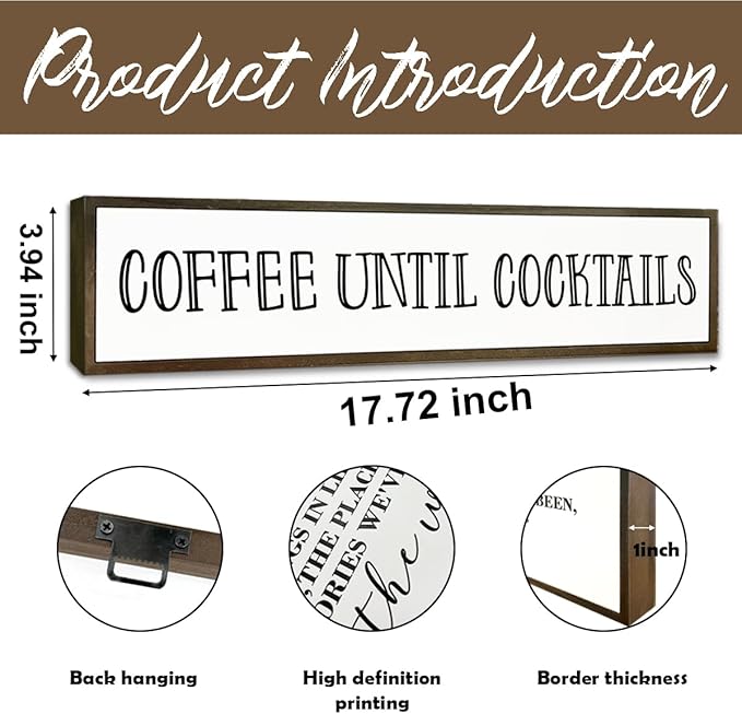 Coffees Wood Sign, Coffees Wood Decoration, Farmhouse Home Kitchen Decor, Rustic Coffee Bar Decors, Wall Decor Art, Coffee Until Cocktails Sign, 17.8x4x1.2 inches