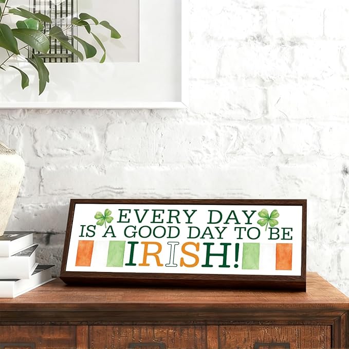 St Patricks Day Wooden Table Sign, Farmhouse Decor for St. Patrick's Days, Decorative Wooden Box Signs, Home Decor, Irish Pride Gift, A Good Day to Be Irish Sign, 9.5x3.1x1 inches