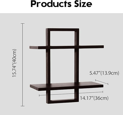 PHOENANCEE Floating Shelves for Wall,Display Hanging Shelf Set of 2,Modern Decorative Plants Shelves,Wood Home Decor Storage Chic for Living Room Bedroom Bathroom Office,Oak Frame,2-Tier (Walnut