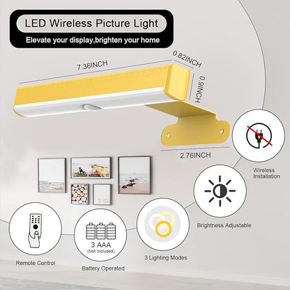 2Pack Wireless Picture Light with Remote,Battery Operated Wall Sconces for Wall Decor,3 Color Timer&Dimmable Paintings Light LED Art Display Lamp Picture Frame Light for Artwork Posters Gallery-Gold
