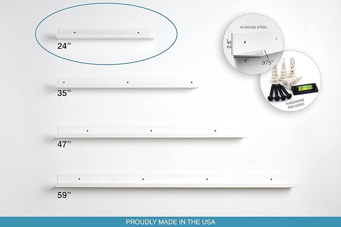 Infinite Design 24" Metal Floating Wall Shelf | Modern White Powder-Coated Steel Ledge, Made in USA | Wall-Mounted Shelf for Living Room, Kitchen, Bathroom, Bedroom or Office