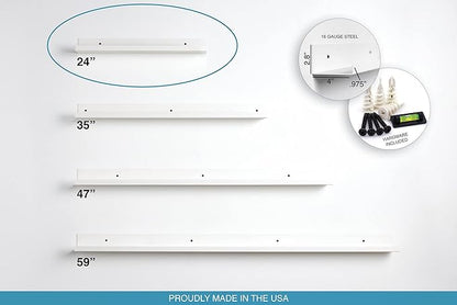 Infinite Design 24" Metal Floating Wall Shelf | Modern White Powder-Coated Steel Ledge, Made in USA | Wall-Mounted Shelf for Living Room, Kitchen, Bathroom, Bedroom or Office