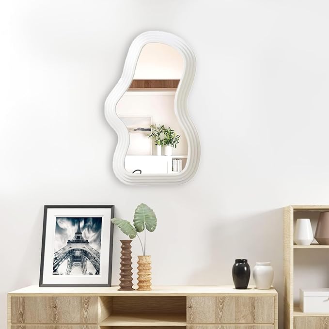Mokoze Asymmetrical Wall-Mounted Mirror, Creative Unique Decorative Mirrors, Funky Wavy Mirror 15.94