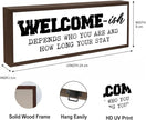 Welcome-ish Depends Who You are and How Long You Stay Sign, Funny Welcome Decor for Home, Decorative Framed Wooden Plaque, Front Door Decor for Porch Entryway, Housewarming Gift
