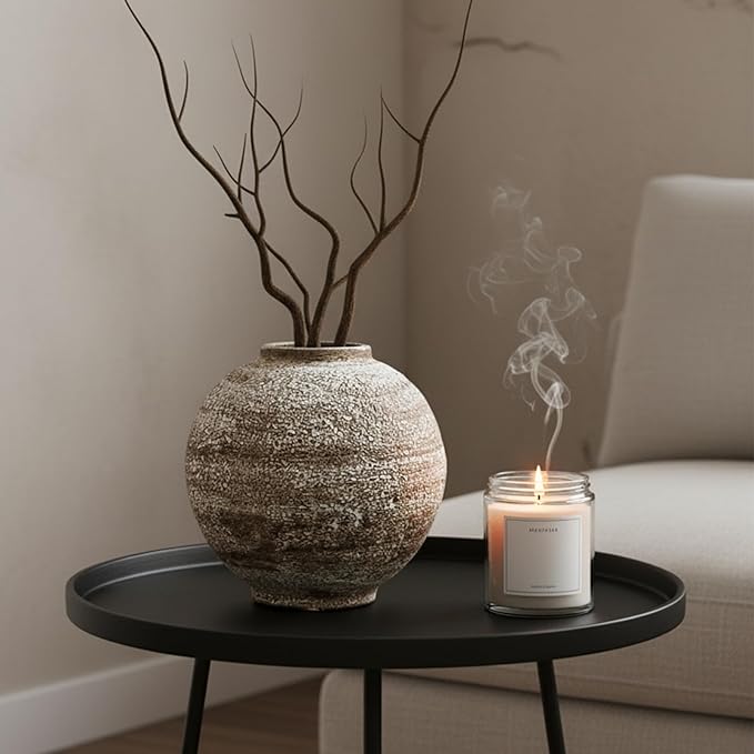 Ceramic Farmhouse Vase Rustic Decor,Pottery Decorative Flower Vases for Home Decor,Boho Vase for Table, Living Room,Bathroom,Shelf,Mantel Decoration,5.5 inch