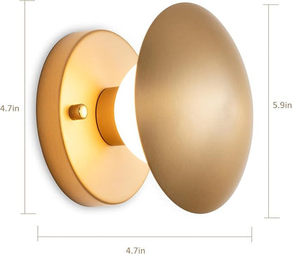 Modern Gold Mushroom Globe Wall Sconces, Spherical Wall Lamp, Mid Century Small Brass Vanity Single Ball Lights Fixture, Contemporary Milk Glass Wall Mounted Lamp for Bedroom Bathroom Hallway