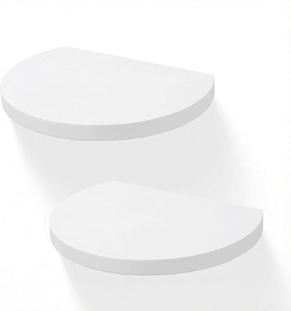 Small Wood Floating Shelves (2-Pack, 8-inch Diameter) - Round Sturdy Invisible Wall Mount Display for Small Plants,Toys,Bathroom,Living Room Storage & Modern Rustic Décor (White)